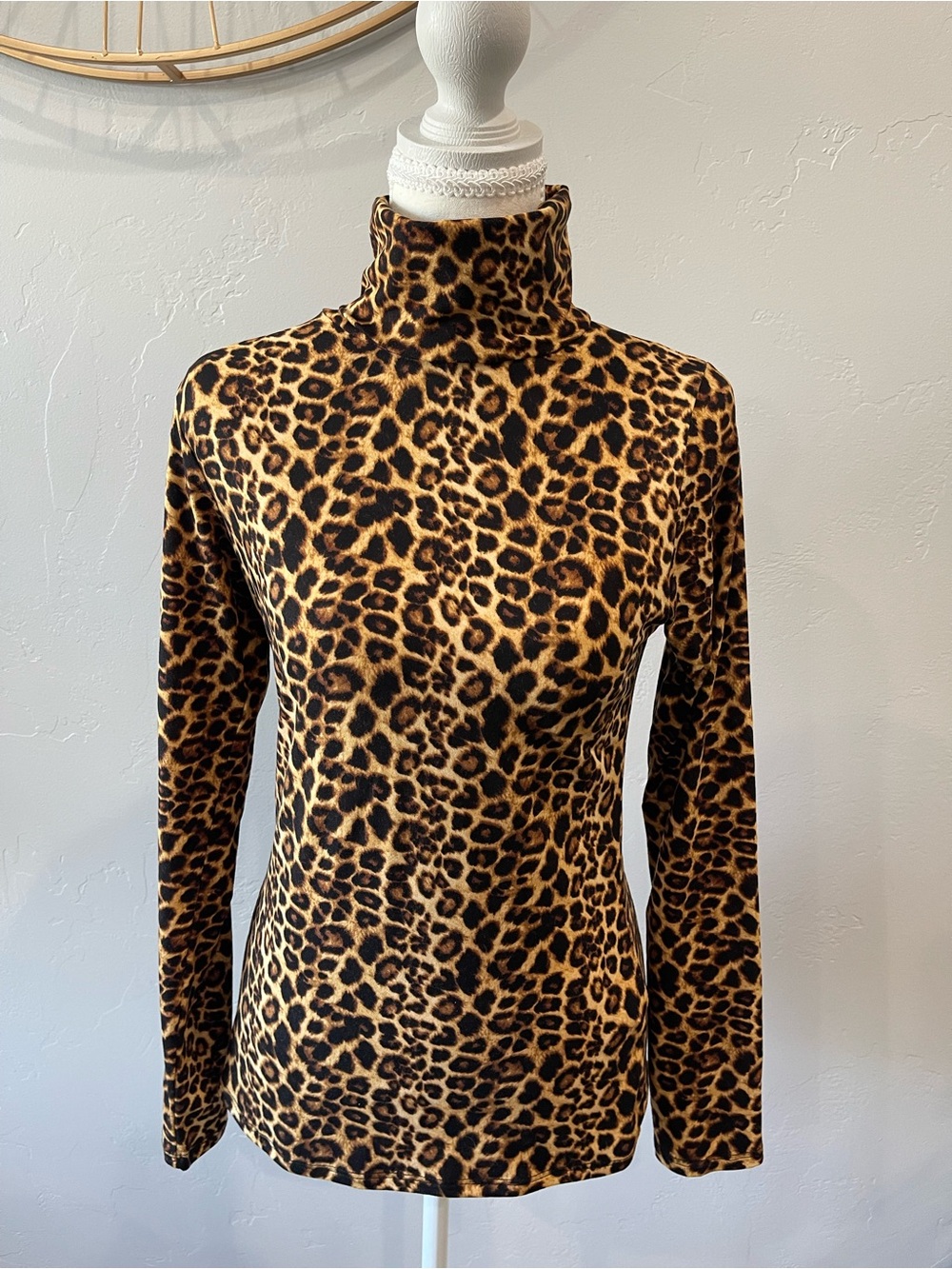 Magic Fit Leopard Print Turtleneck Top - Brown/Black